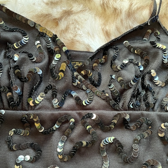 Vintage Betsey Johnson Black Sequin Mesh Flutter Two Piece - Picture 7 of 16